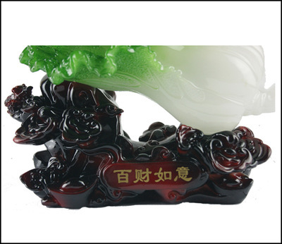 中号百财如意 树脂仿玉白菜摆件，家居与商务礼品的雅致之选